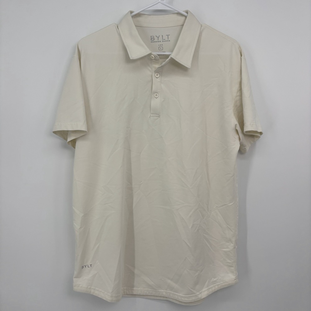 BYLT Lux Polo Shirt Short Sleeve Cream Men's Large New Without Tags